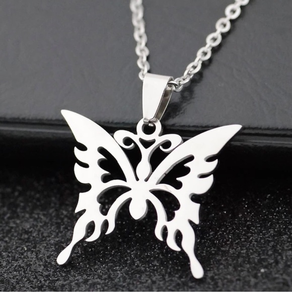 “Tribal Butterfly” Stainless Steel Lasercut Cut-out Hollow Open Abstract Pendant - Picture 3 of 16